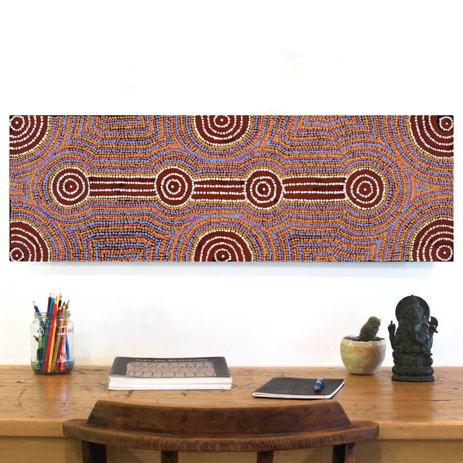 Aboriginal Artwork by Narelle Nangala Brown, Watiya-warnu Jukurrpa (Seed Dreaming), 91x30cm