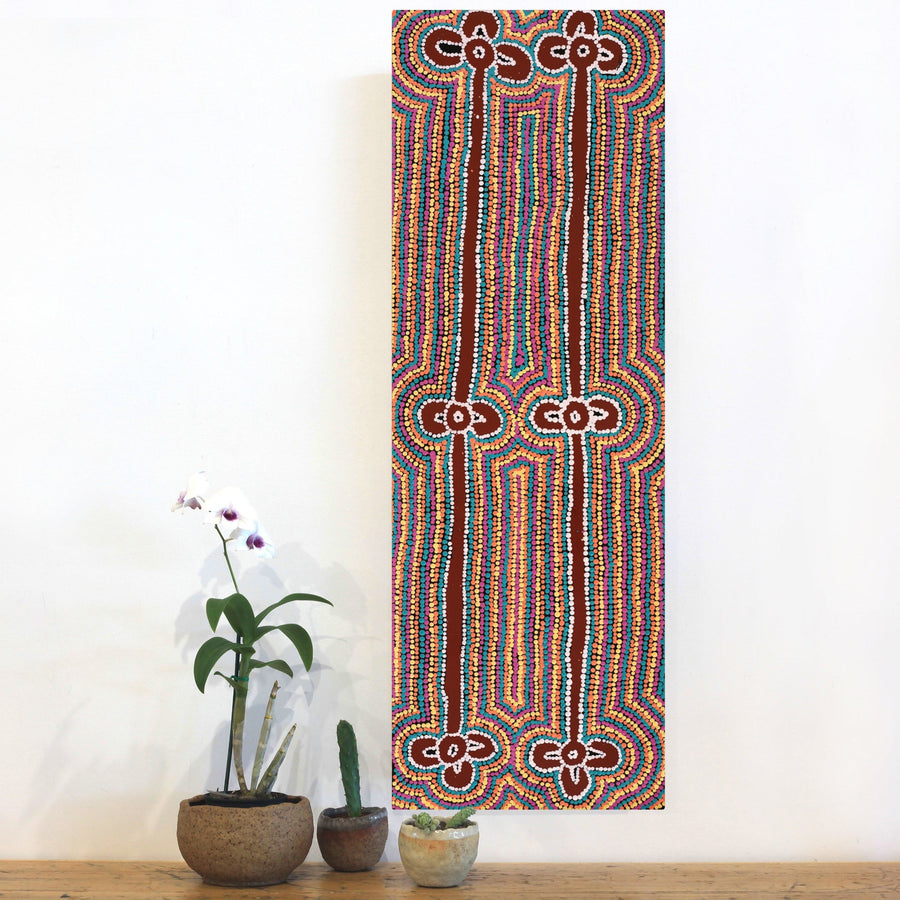 Aboriginal Artwork by Narelle Nangala Brown, Watiya-warnu Jukurrpa (Seed Dreaming), 91x30cm