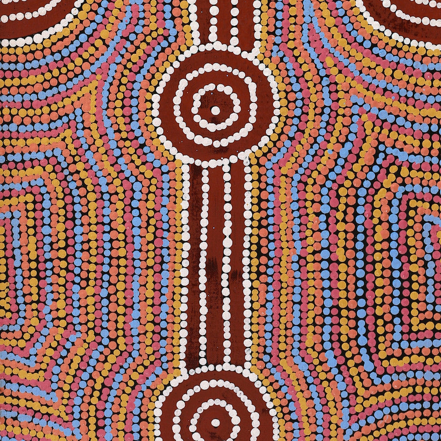 Aboriginal Artwork by Narelle Nangala Brown, Watiya-warnu Jukurrpa (Seed Dreaming), 91x30cm