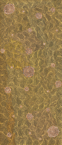 Aboriginal Artwork by Nathania Nangala Granites, Warlukurlangu Jukurrpa (Fire country Dreaming), 107x46cm