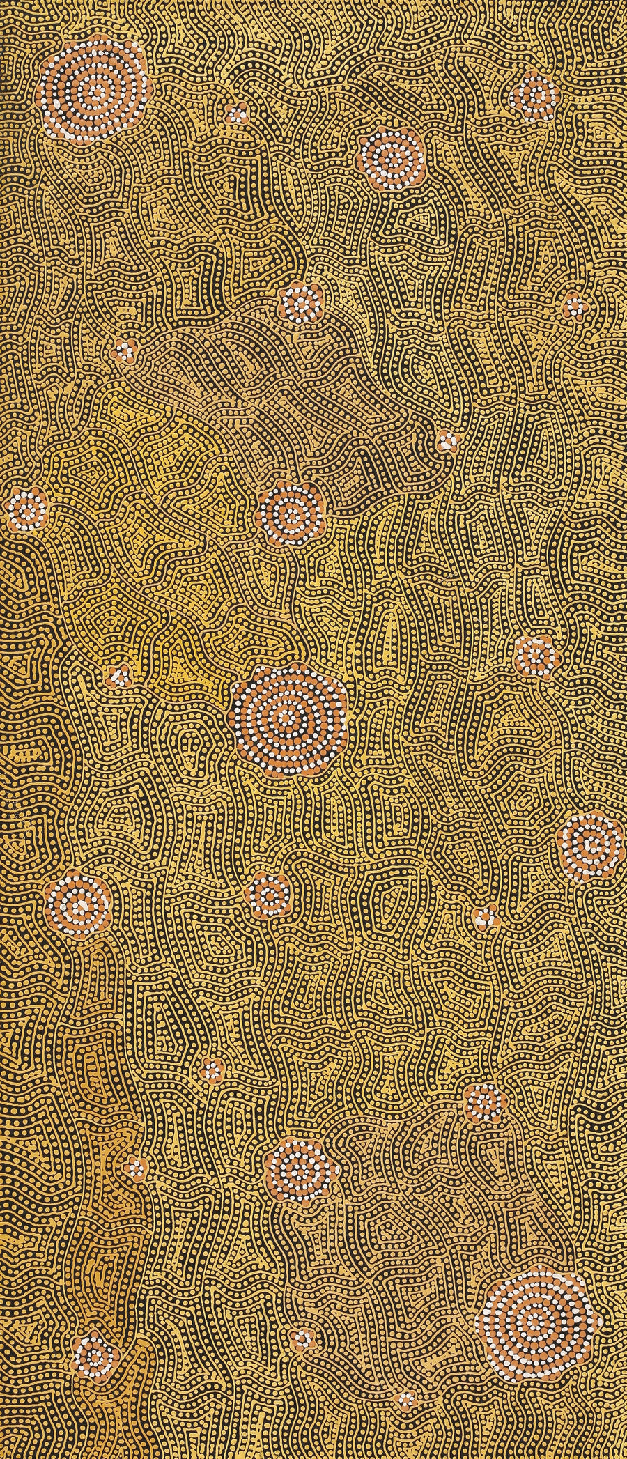 Aboriginal Artwork by Nathania Nangala Granites, Warlukurlangu Jukurrpa (Fire country Dreaming), 107x46cm