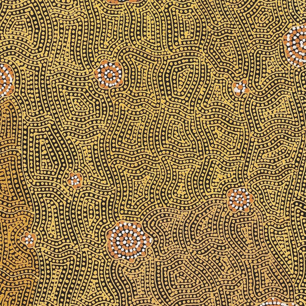 Aboriginal Artwork by Nathania Nangala Granites, Warlukurlangu Jukurrpa (Fire country Dreaming), 107x46cm
