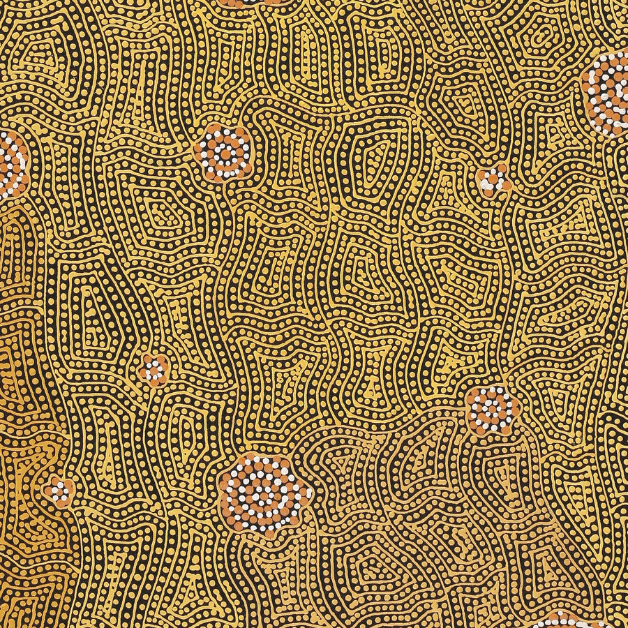 Aboriginal Artwork by Nathania Nangala Granites, Warlukurlangu Jukurrpa (Fire country Dreaming), 107x46cm