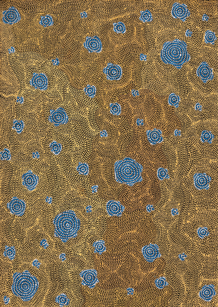 Aboriginal Artwork by Nathania Nangala Granites, Warlukurlangu Jukurrpa (Fire country Dreaming), 107x76cm