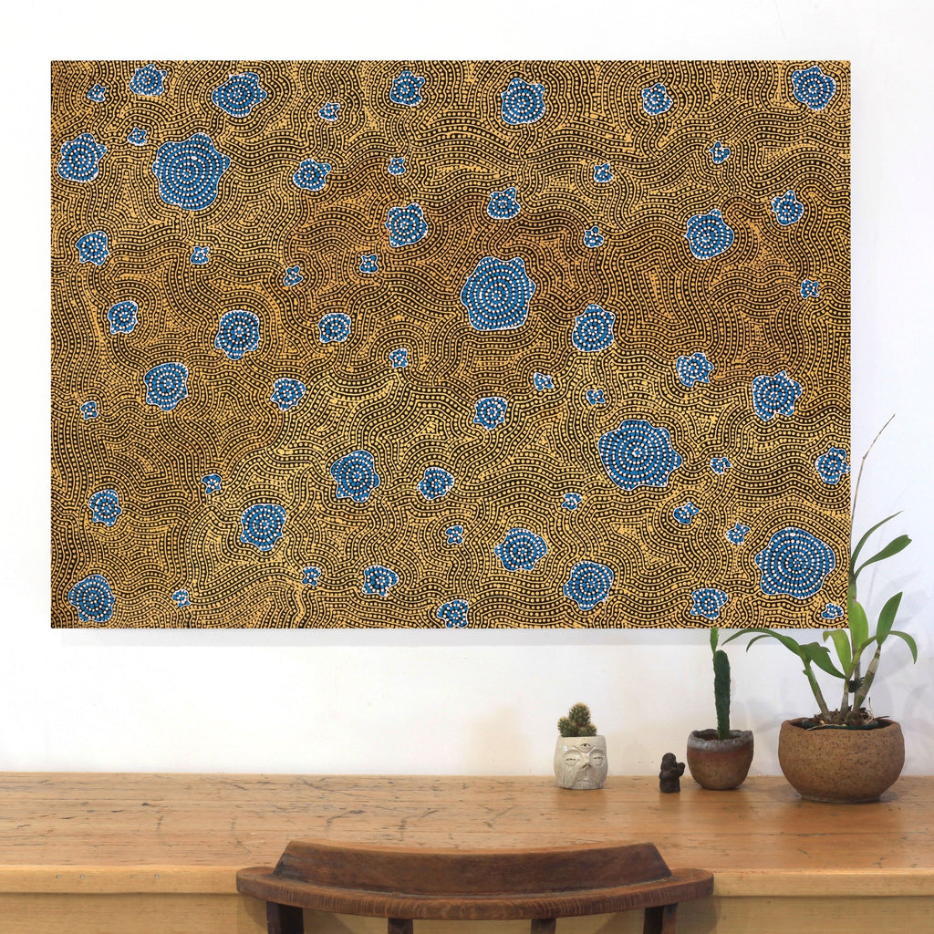 Aboriginal Artwork by Nathania Nangala Granites, Warlukurlangu Jukurrpa (Fire country Dreaming), 107x76cm