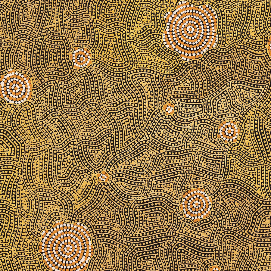 Aboriginal Artwork by Nathania Nangala Granites, Warlukurlangu Jukurrpa (Fire country Dreaming), 107x76cm