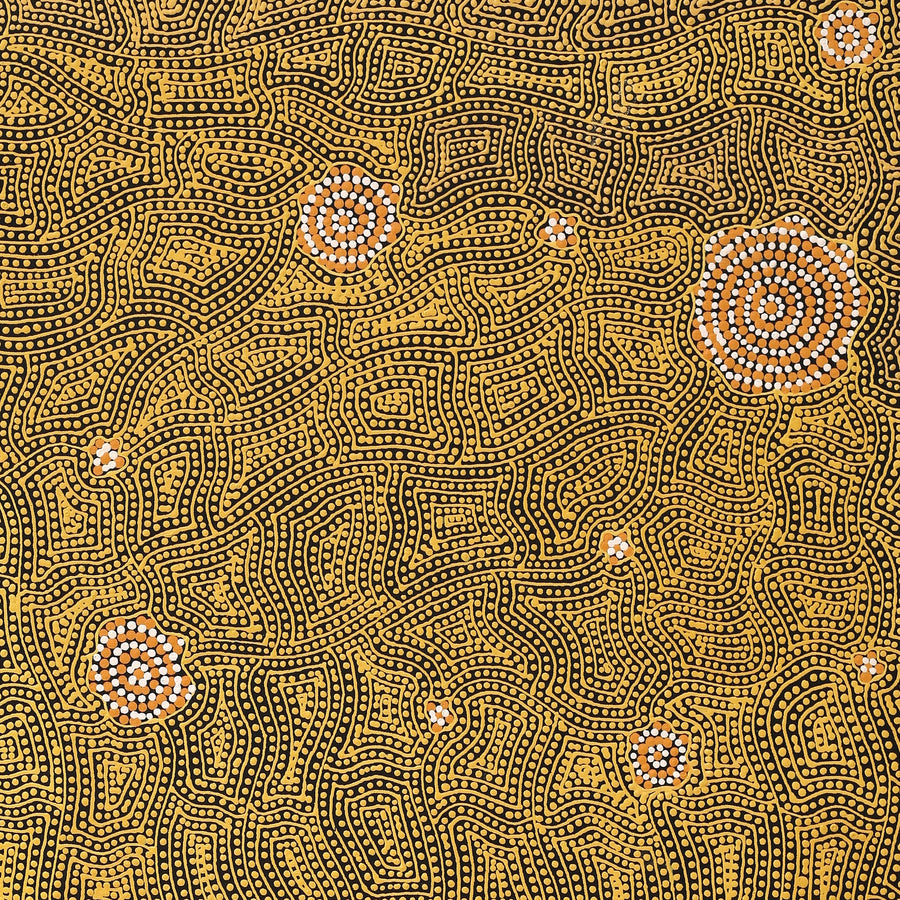 Aboriginal Artwork by Nathania Nangala Granites, Warlukurlangu Jukurrpa (Fire country Dreaming), 107x76cm