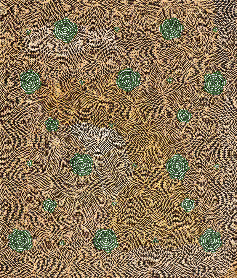 Aboriginal Artwork by Nathania Nangala Granites, Warlukurlangu Jukurrpa (Fire country Dreaming), 107x91cm