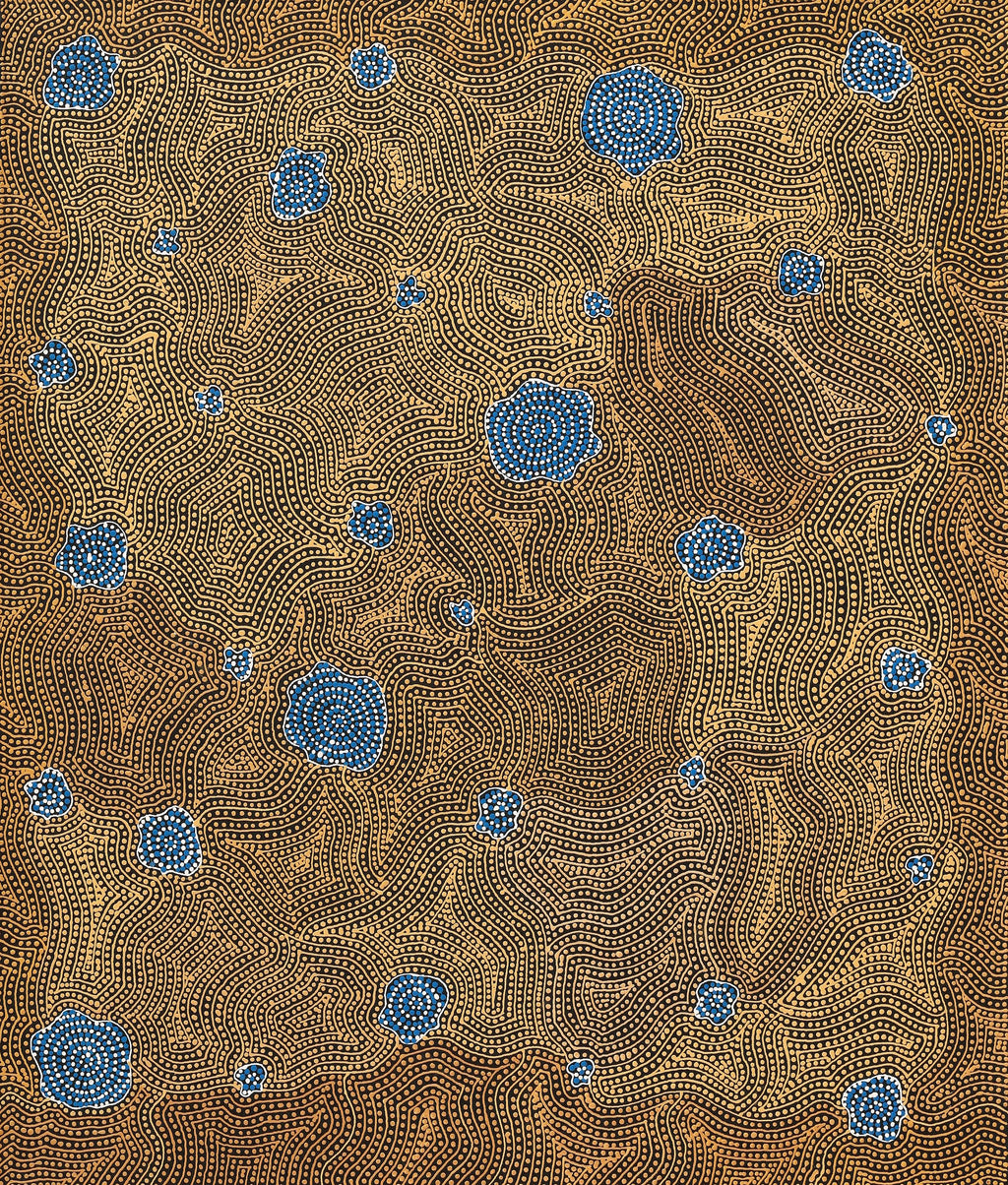 Aboriginal Artwork by Nathania Nangala Granites, Warlukurlangu Jukurrpa (Fire country Dreaming), 107x91cm