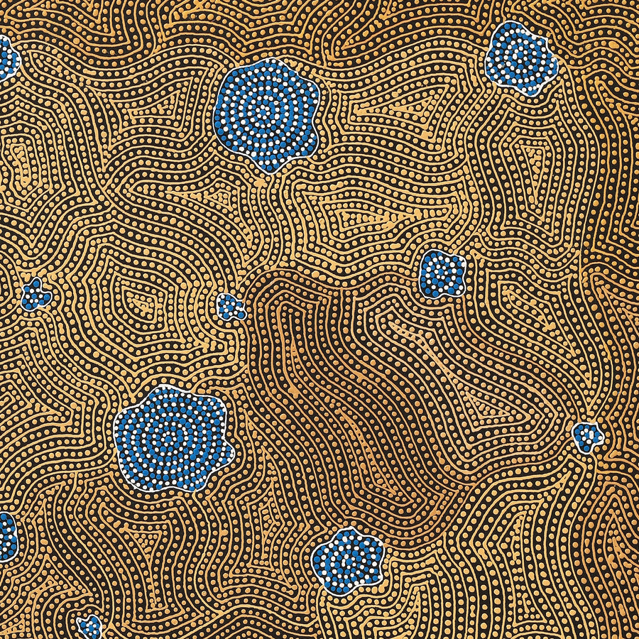 Aboriginal Artwork by Nathania Nangala Granites, Warlukurlangu Jukurrpa (Fire country Dreaming), 107x91cm