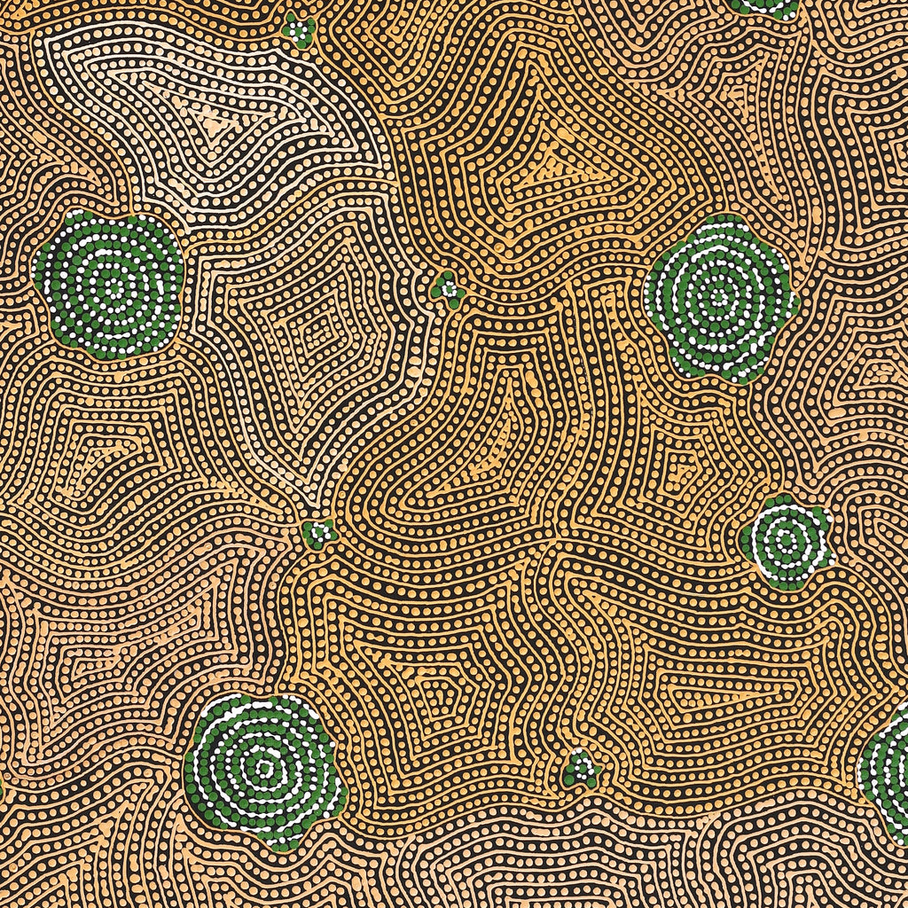Aboriginal Artwork by Nathania Nangala Granites, Warlukurlangu Jukurrpa (Fire country Dreaming), 107x91cm