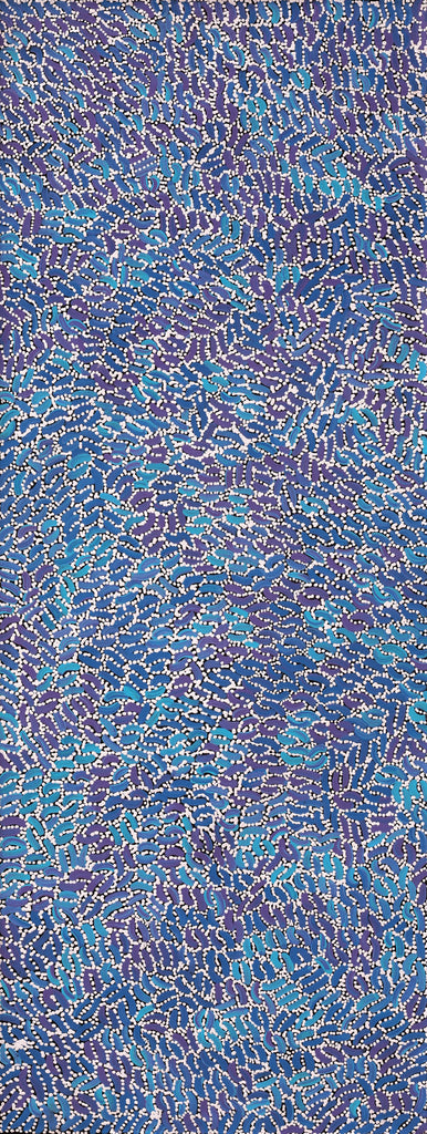 Aboriginal Artwork by Nathania Nangala Granites, Warlukurlangu Jukurrpa (Fire country Dreaming), 122x46cm