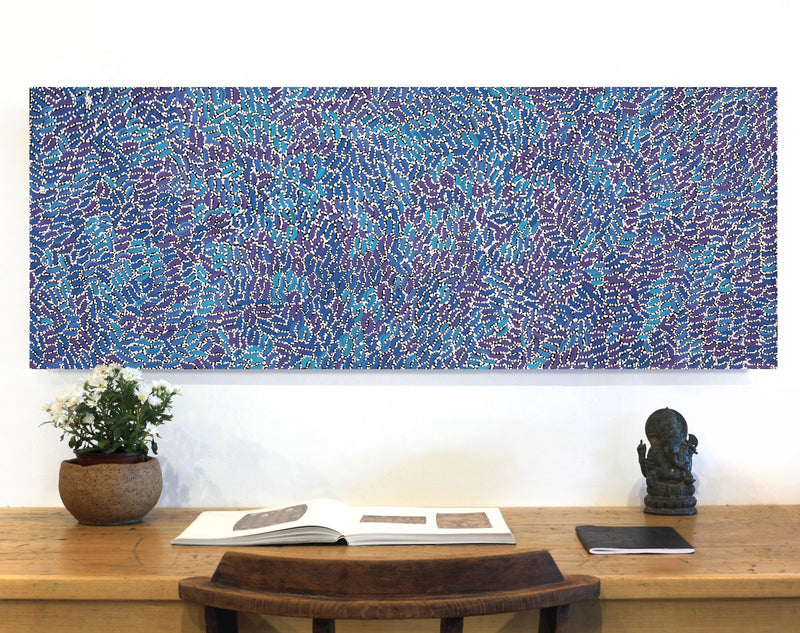 Aboriginal Artwork by Nathania Nangala Granites, Warlukurlangu Jukurrpa (Fire country Dreaming), 122x46cm