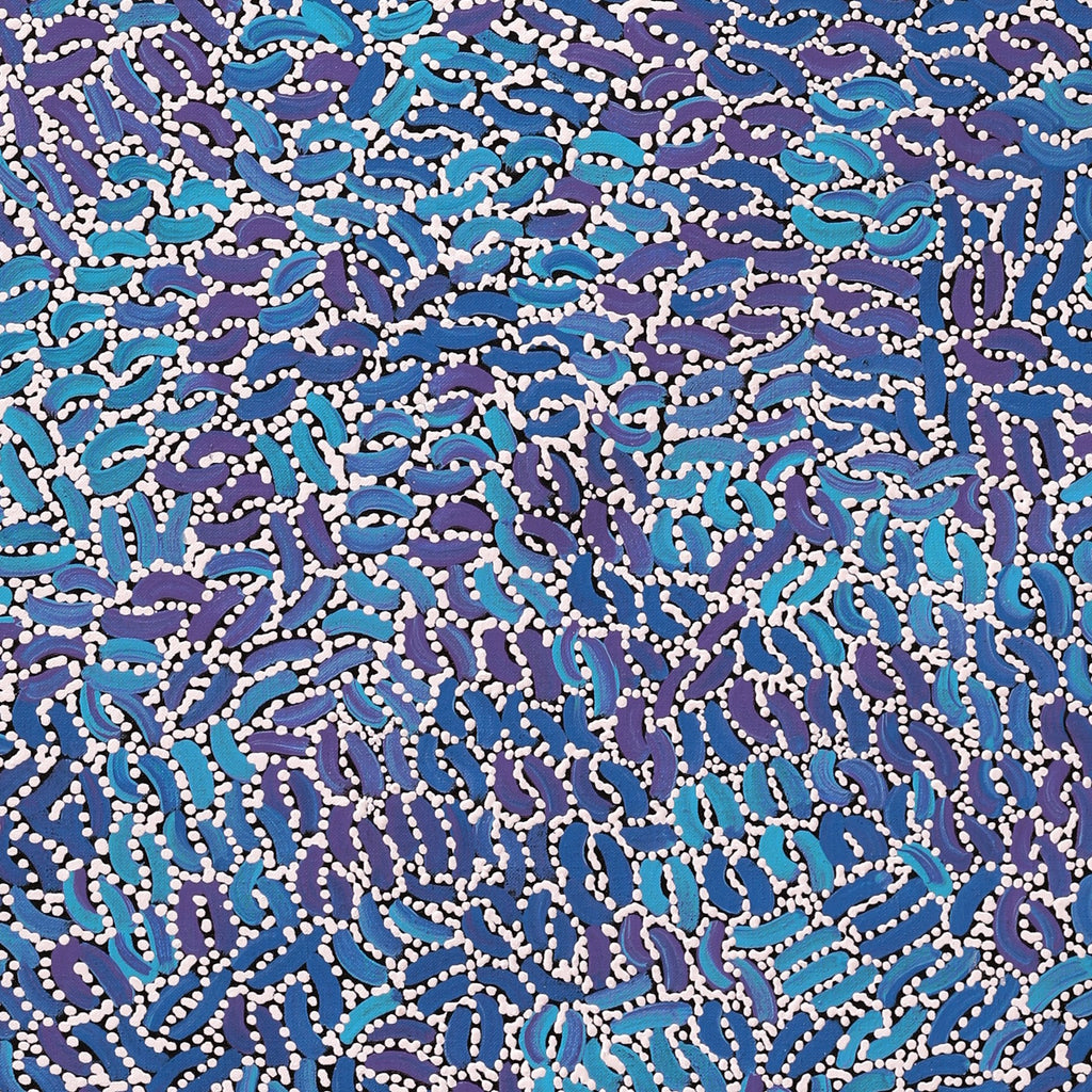 Aboriginal Artwork by Nathania Nangala Granites, Warlukurlangu Jukurrpa (Fire country Dreaming), 122x46cm