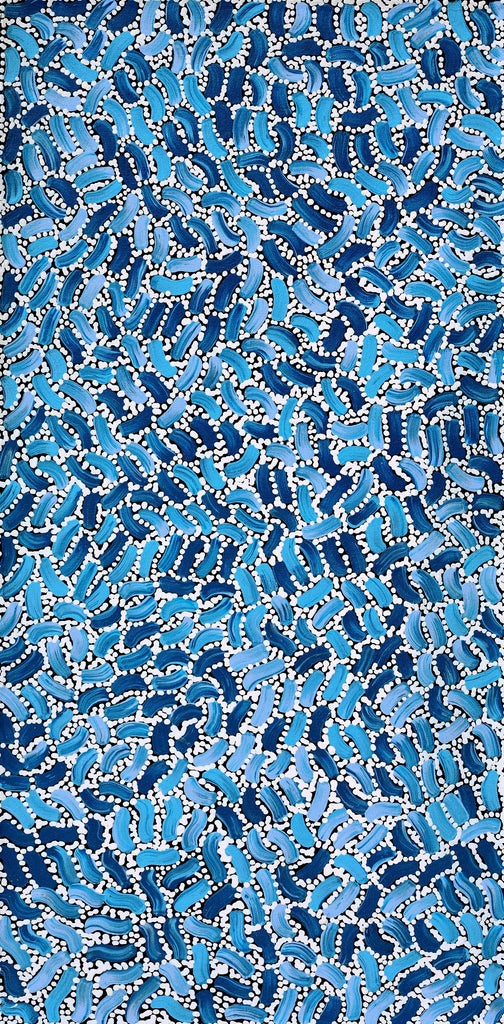 Aboriginal Artwork by Nathania Nangala Granites, Warlukurlangu Jukurrpa (Fire country Dreaming), 61x30cm