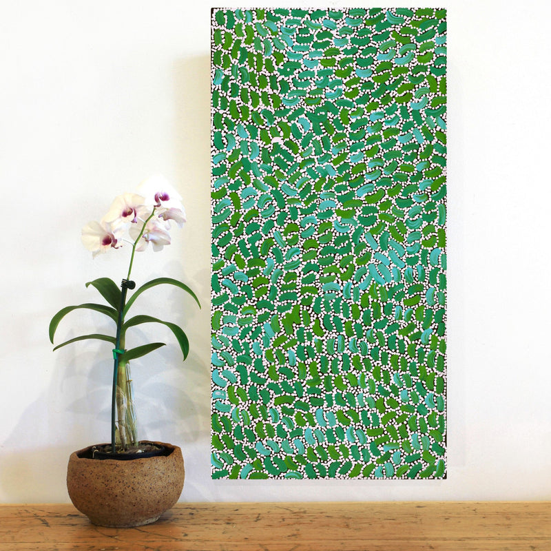 Aboriginal Artwork by Nathania Nangala Granites, Warlukurlangu Jukurrpa (Fire country Dreaming), 61x30cm