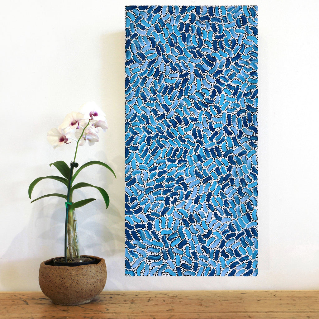 Aboriginal Artwork by Nathania Nangala Granites, Warlukurlangu Jukurrpa (Fire country Dreaming), 61x30cm