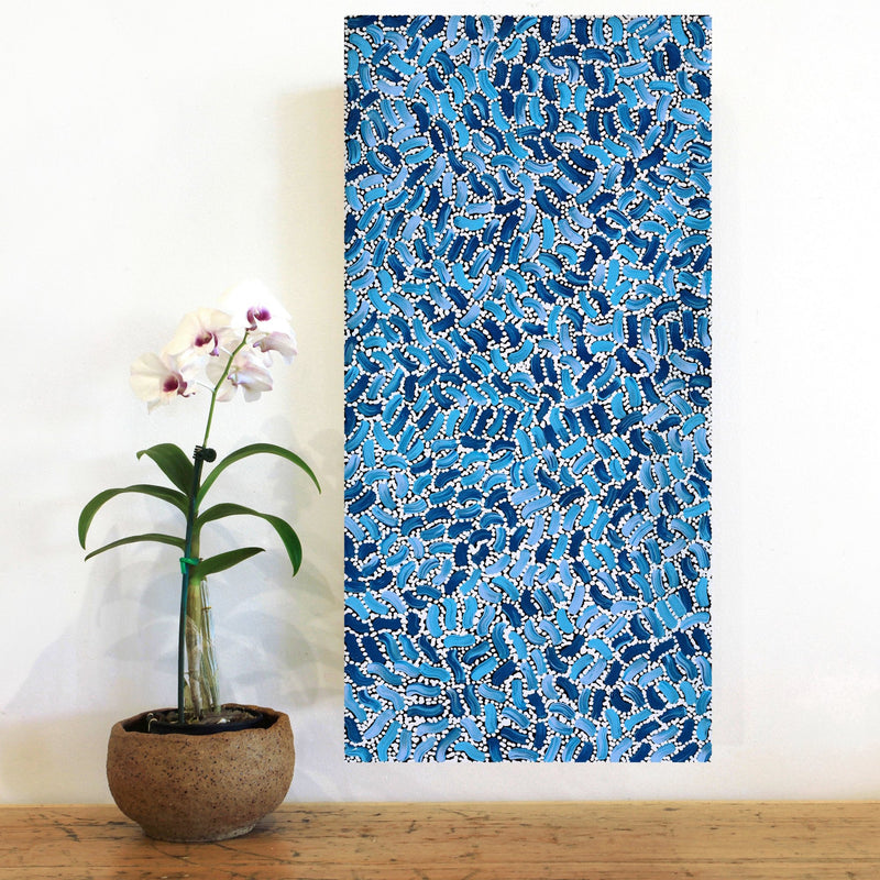 Aboriginal Artwork by Nathania Nangala Granites, Warlukurlangu Jukurrpa (Fire country Dreaming), 61x30cm