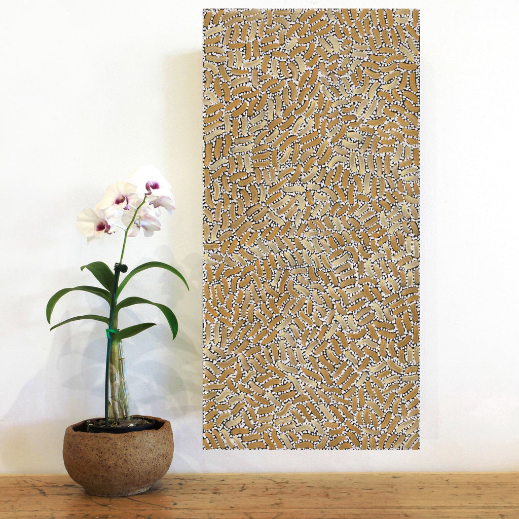 Aboriginal Artwork by Nathania Nangala Granites, Warlukurlangu Jukurrpa (Fire country Dreaming), 61x30cm