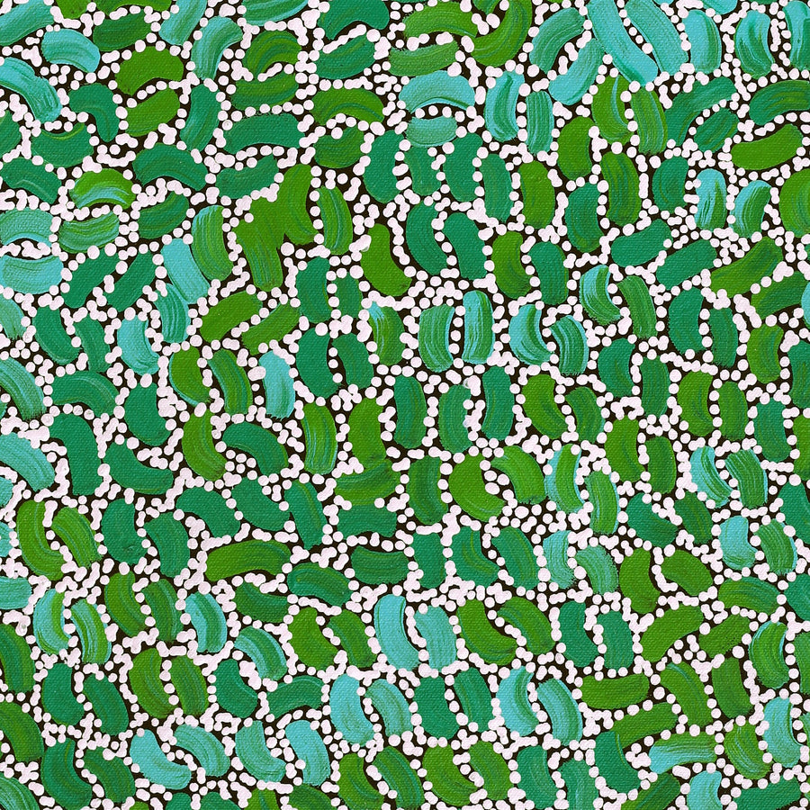 Aboriginal Artwork by Nathania Nangala Granites, Warlukurlangu Jukurrpa (Fire country Dreaming), 61x30cm