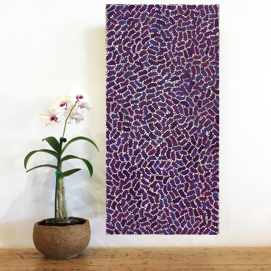 Aboriginal Artwork by Nathania Nangala Granites, Warlukurlangu Jukurrpa (Fire country Dreaming), 61x30cm
