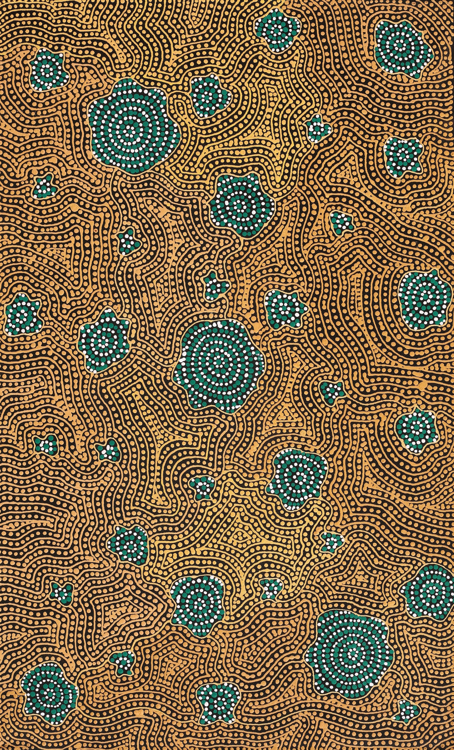 Aboriginal Artwork by Nathania Nangala Granites, Warlukurlangu Jukurrpa (Fire country Dreaming), 76x46cm