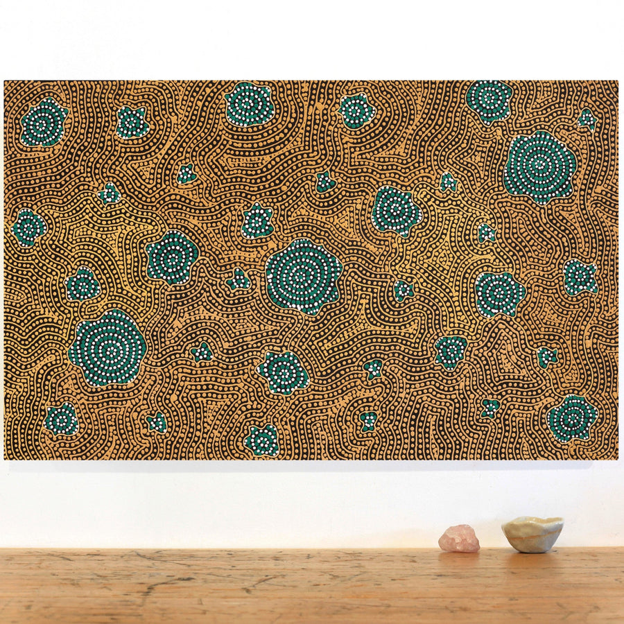 Aboriginal Artwork by Nathania Nangala Granites, Warlukurlangu Jukurrpa (Fire country Dreaming), 76x46cm
