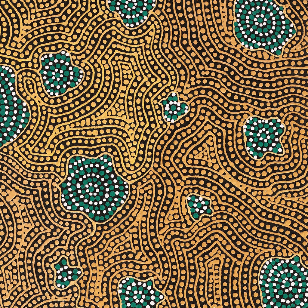 Aboriginal Artwork by Nathania Nangala Granites, Warlukurlangu Jukurrpa (Fire country Dreaming), 76x46cm
