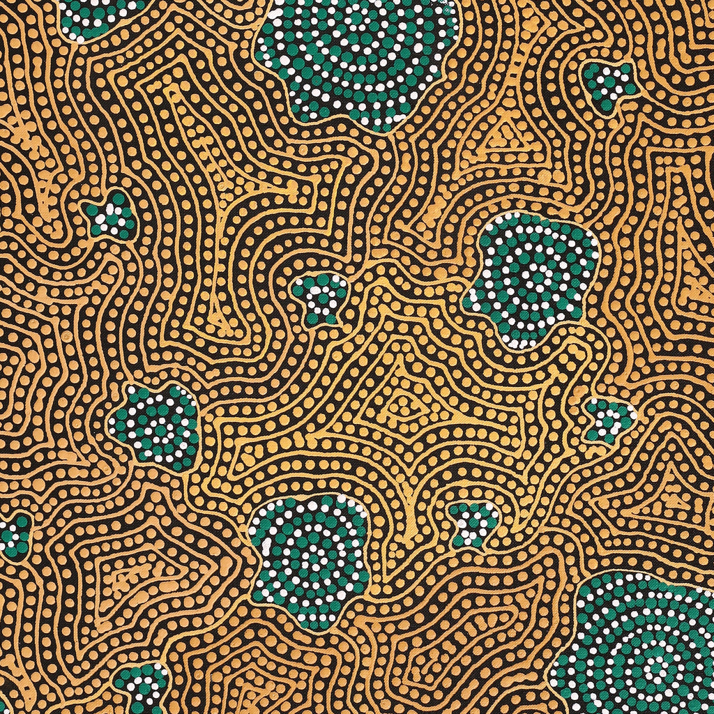 Aboriginal Artwork by Nathania Nangala Granites, Warlukurlangu Jukurrpa (Fire country Dreaming), 76x46cm