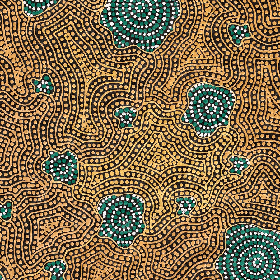 Aboriginal Artwork by Nathania Nangala Granites, Warlukurlangu Jukurrpa (Fire country Dreaming), 76x46cm