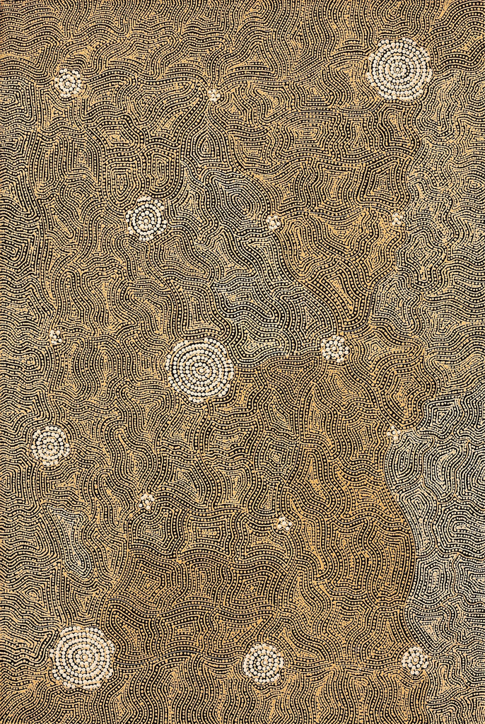 Aboriginal Artwork by Nathania Nangala Granites, Warlukurlangu Jukurrpa (Fire country Dreaming), 91x61cm