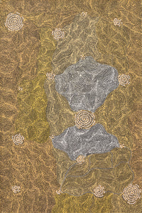 Aboriginal Artwork by Nathania Nangala Granites, Warlukurlangu Jukurrpa (Fire country Dreaming), 91x61cm