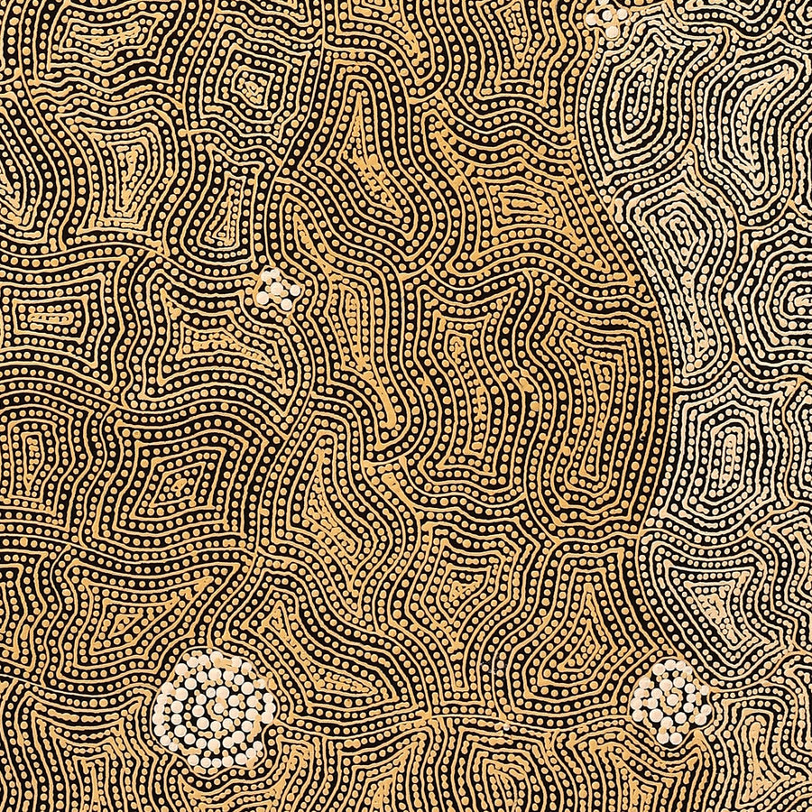 Aboriginal Artwork by Nathania Nangala Granites, Warlukurlangu Jukurrpa (Fire country Dreaming), 91x61cm