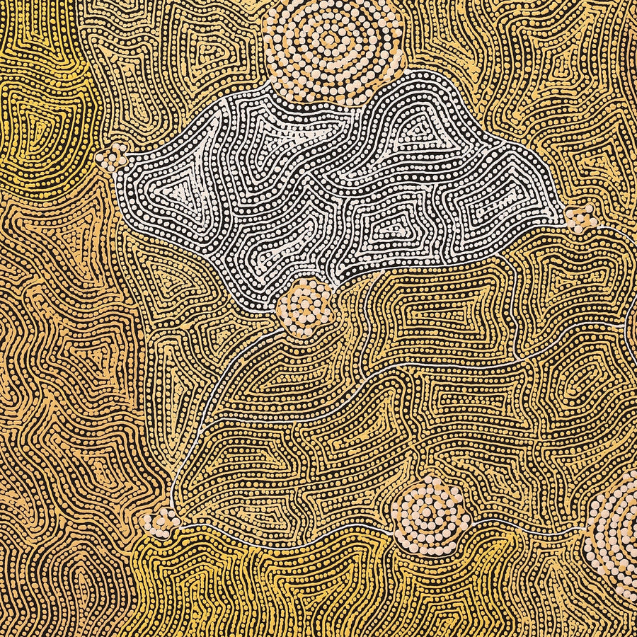 Aboriginal Artwork by Nathania Nangala Granites, Warlukurlangu Jukurrpa (Fire country Dreaming), 91x61cm