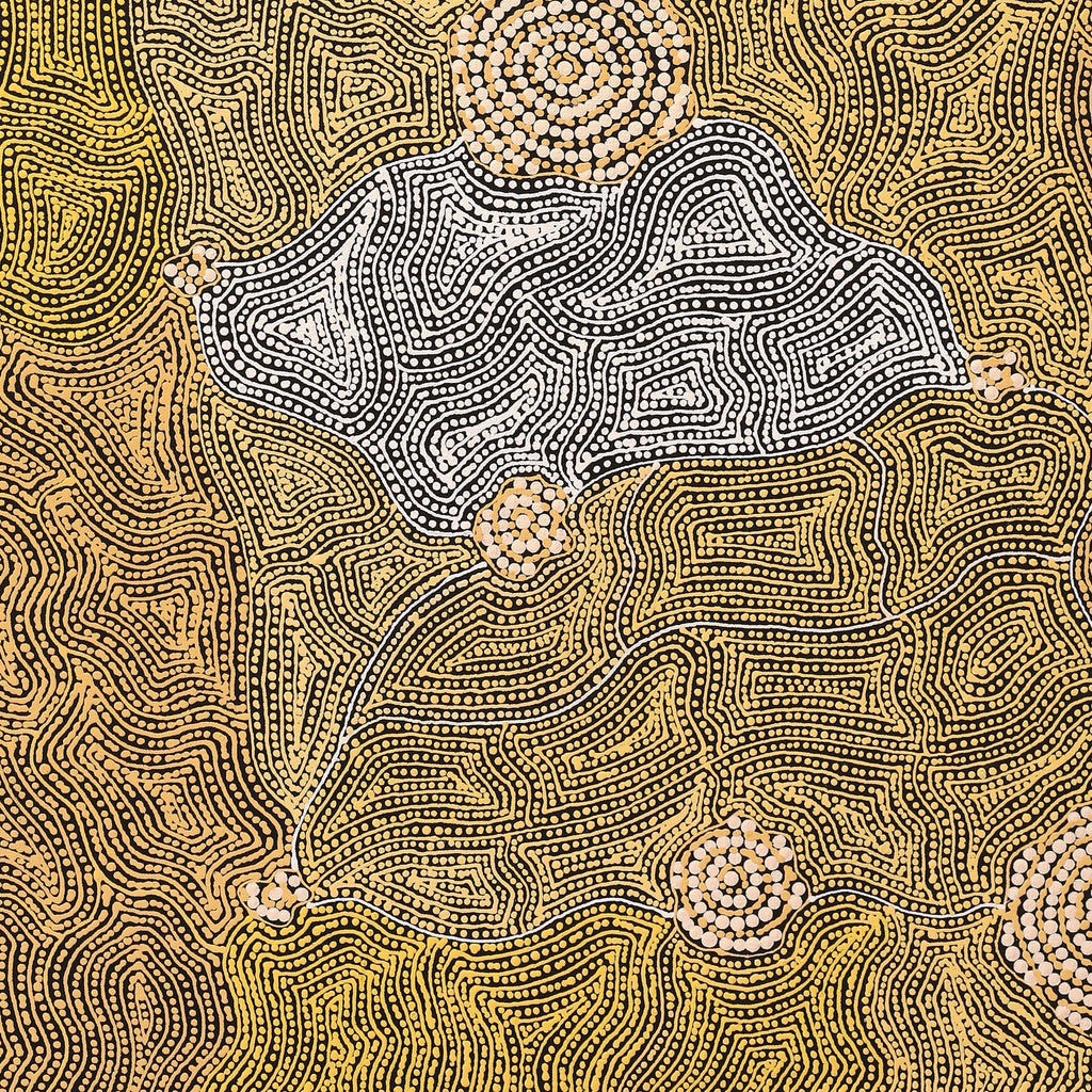Aboriginal Artwork by Nathania Nangala Granites, Warlukurlangu Jukurrpa (Fire country Dreaming), 91x61cm - ART ARK®