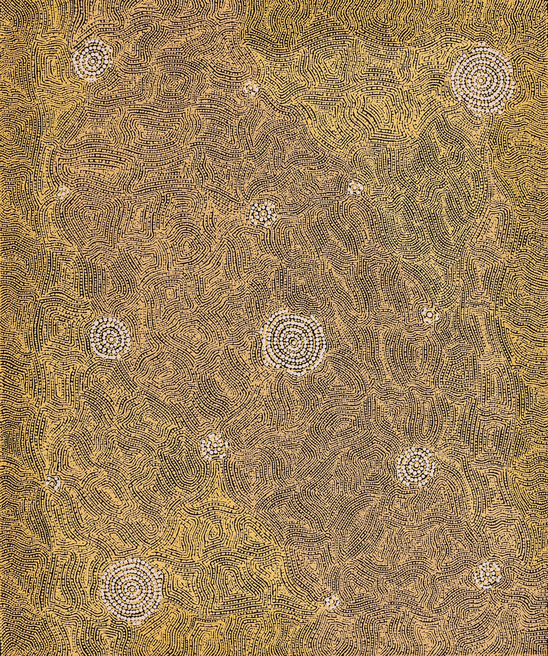 Aboriginal Artwork by Nathania Nangala Granites, Warlukurlangu Jukurrpa (Fire country Dreaming), 91x76cm