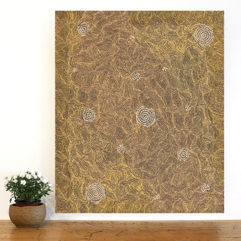 Aboriginal Artwork by Nathania Nangala Granites, Warlukurlangu Jukurrpa (Fire country Dreaming), 91x76cm