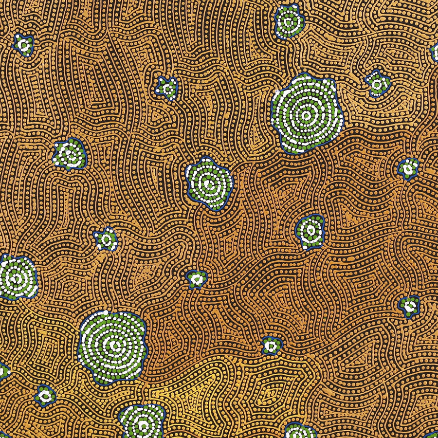 Aboriginal Artwork by Nathania Nangala Granites, Warlukurlangu Jukurrpa (Fire country Dreaming), 91x91cm