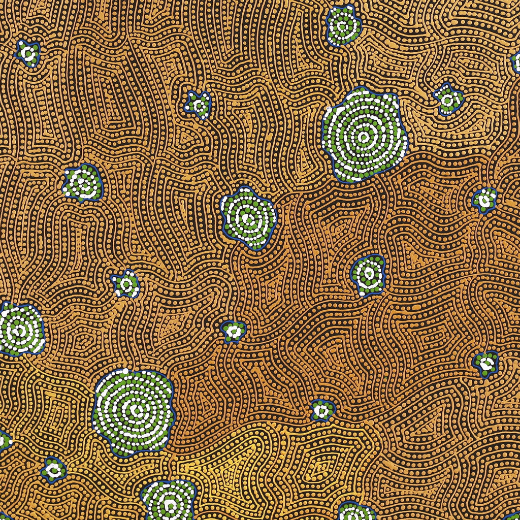 Aboriginal Artwork by Nathania Nangala Granites, Warlukurlangu Jukurrpa (Fire country Dreaming), 91x91cm - ART ARK®