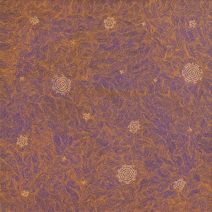 Aboriginal Artwork by Nathania Nangala Granites, Warlukurlangu Jukurrpa (Fire country Dreaming), 91x91cm