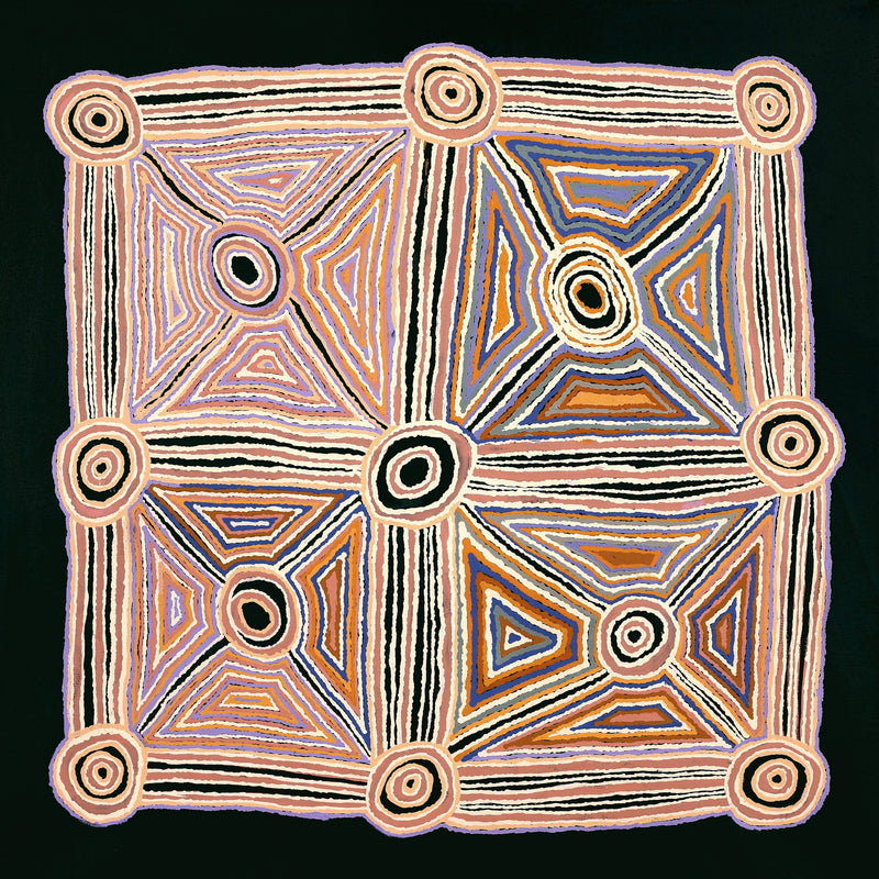 Aboriginal Artwork by Nellie Roberts Tjawina, Minyma Kutjara, 91x91cm