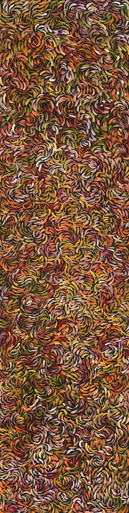 Aboriginal Artwork by Nola Napangardi Fisher, Purrpalanji (Skinny Bush Banana) Jukurrpa, 183x46cm