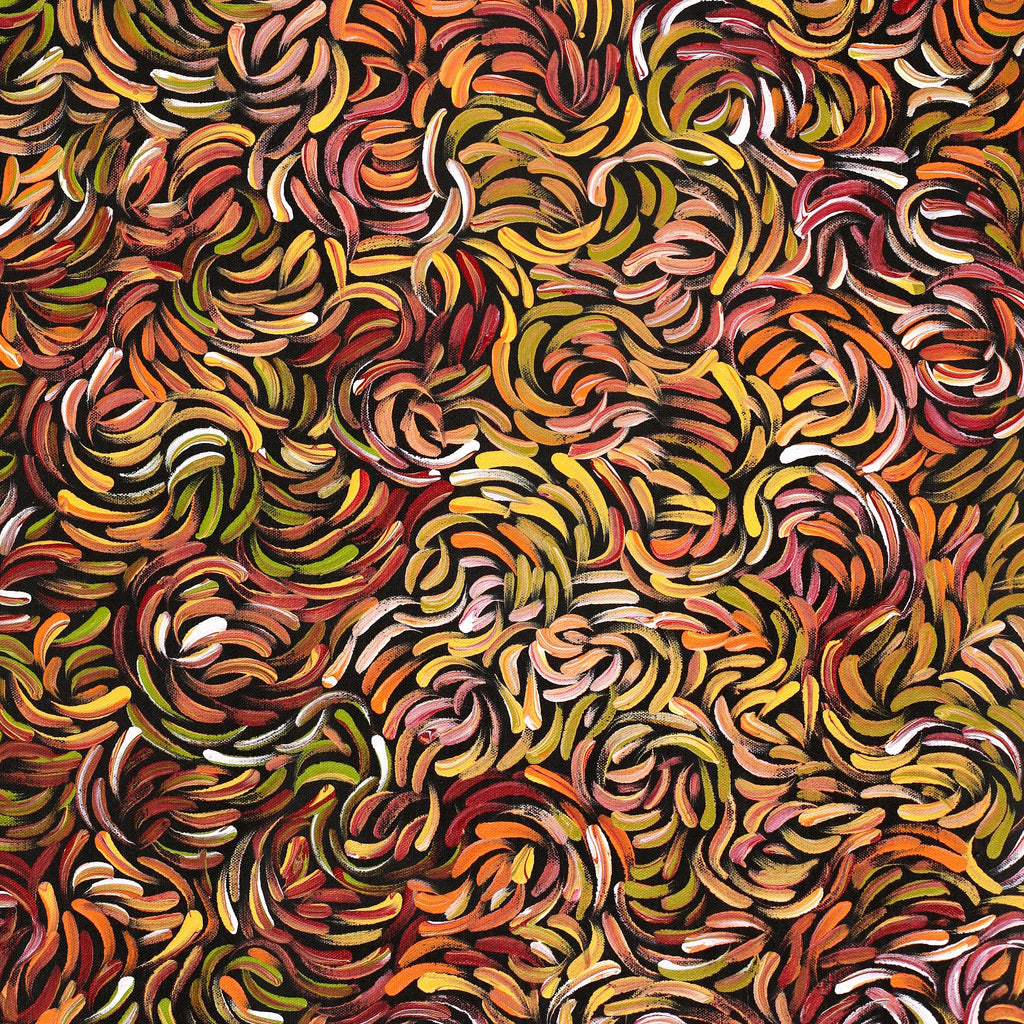 Aboriginal Artwork by Nola Napangardi Fisher, Purrpalanji (Skinny Bush Banana) Jukurrpa, 183x46cm