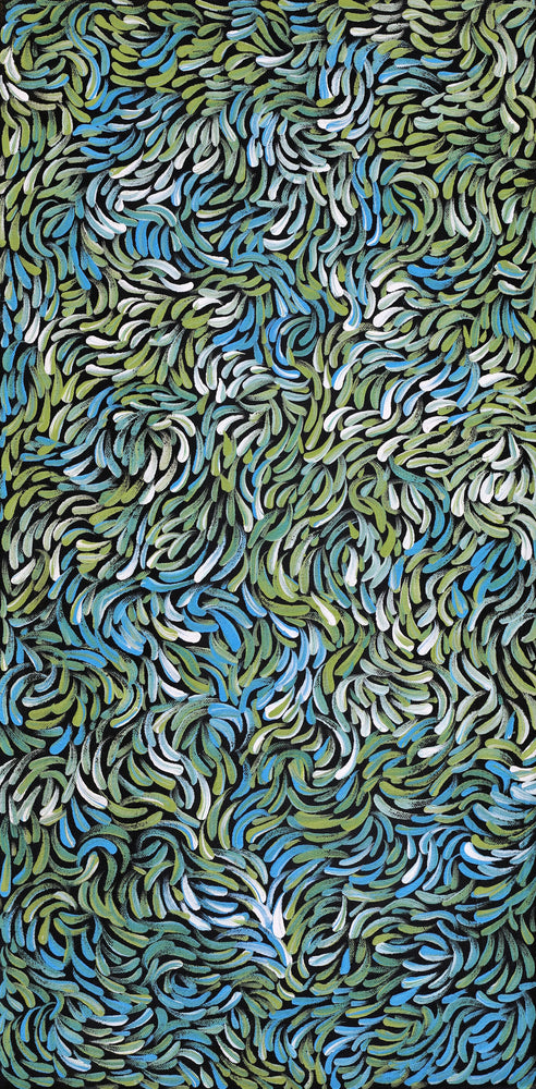 Aboriginal Artwork by Nola Napangardi Fisher, Purrpalanji (Skinny Bush Banana) Jukurrpa, 61x30cm