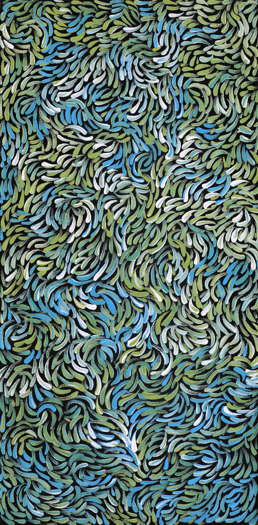 Aboriginal Artwork by Nola Napangardi Fisher, Purrpalanji (Skinny Bush Banana) Jukurrpa, 61x30cm