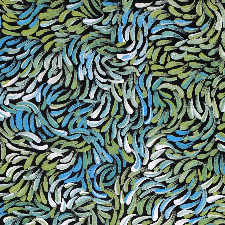 Aboriginal Artwork by Nola Napangardi Fisher, Purrpalanji (Skinny Bush Banana) Jukurrpa, 61x30cm