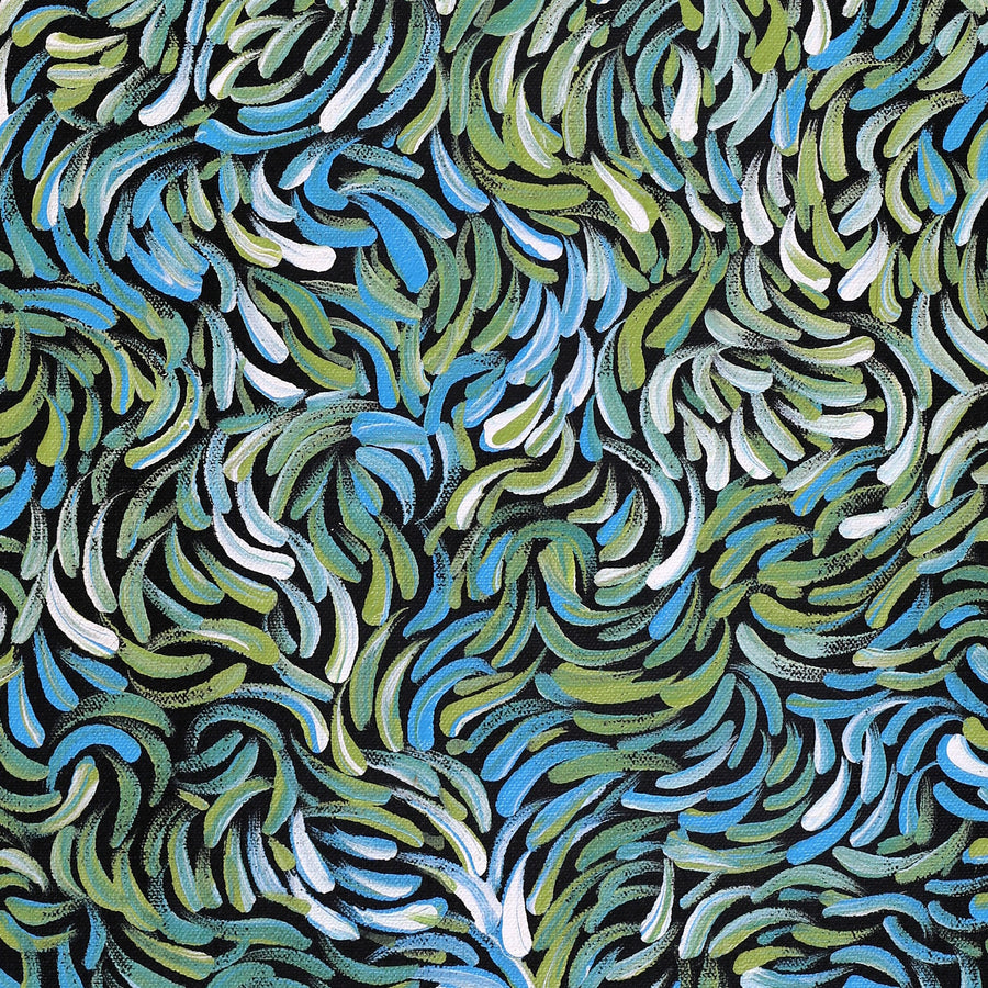 Aboriginal Artwork by Nola Napangardi Fisher, Purrpalanji (Skinny Bush Banana) Jukurrpa, 61x30cm