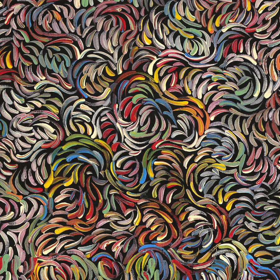 Aboriginal Artwork by Nola Napangardi Fisher, Purrpalanji (Skinny Bush Banana) Jukurrpa, 61x61cm