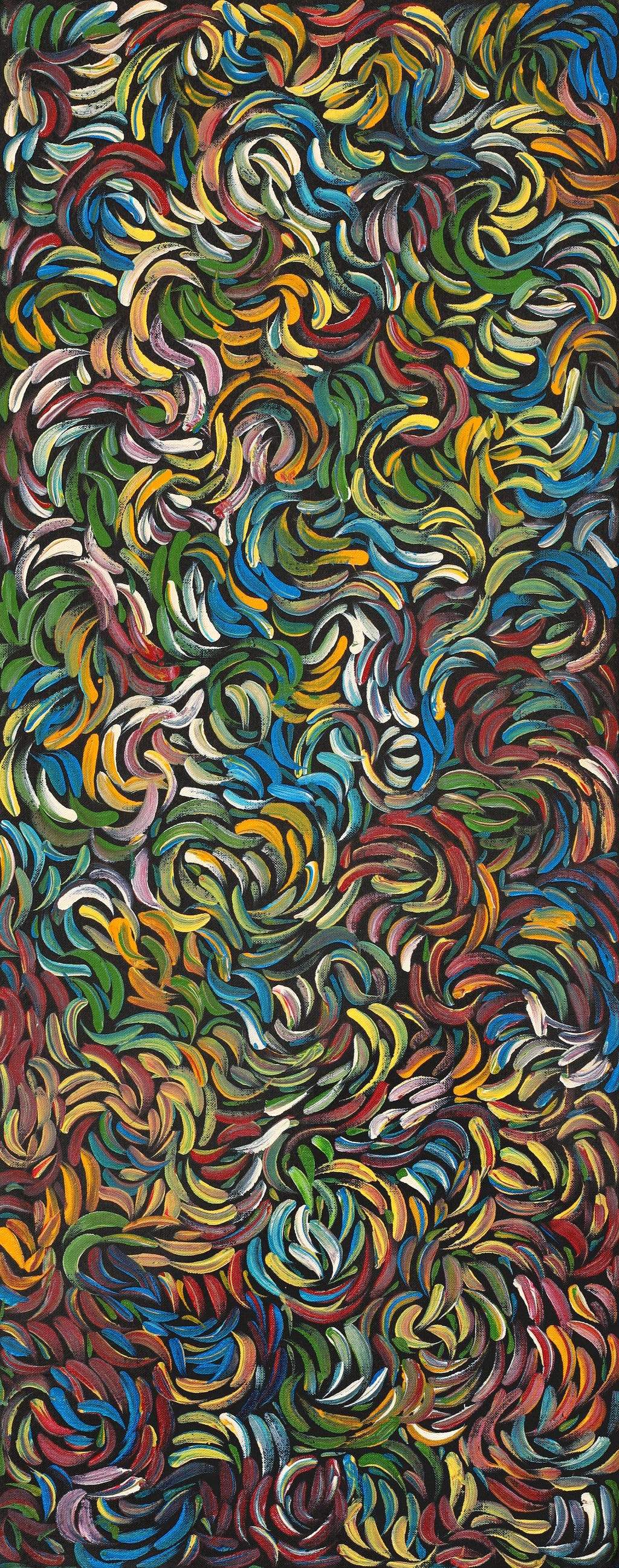 Aboriginal Artwork by Nola Napangardi Fisher, Purrpalanji (Skinny Bush Banana) Jukurrpa, 76x30cm