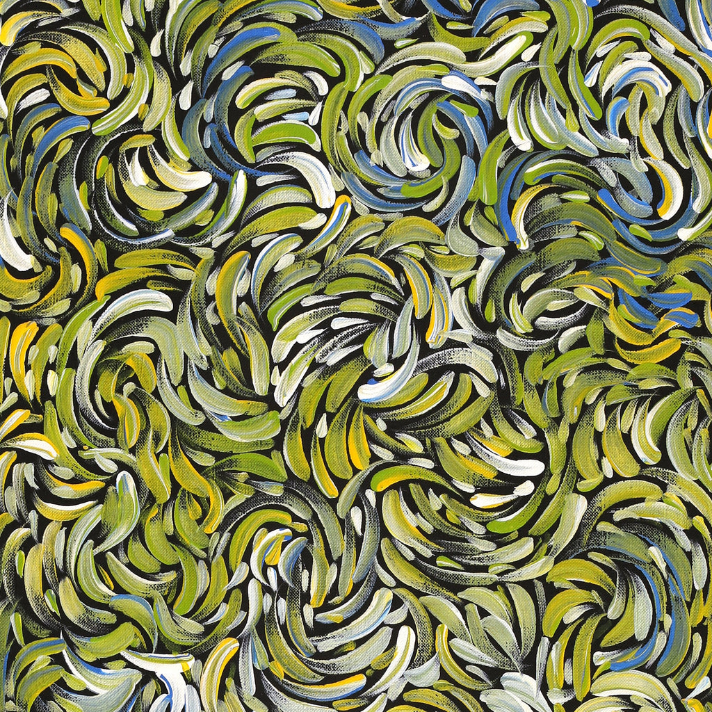 Aboriginal Artwork by Nola Napangardi Fisher, Purrpalanji (Skinny Bush Banana) Jukurrpa, 76x30cm